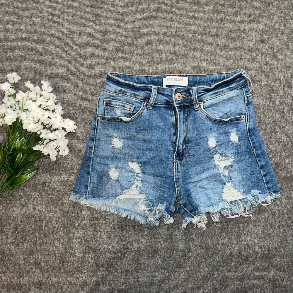 Wax Jean Women's Distressed Blue Denim Shorts